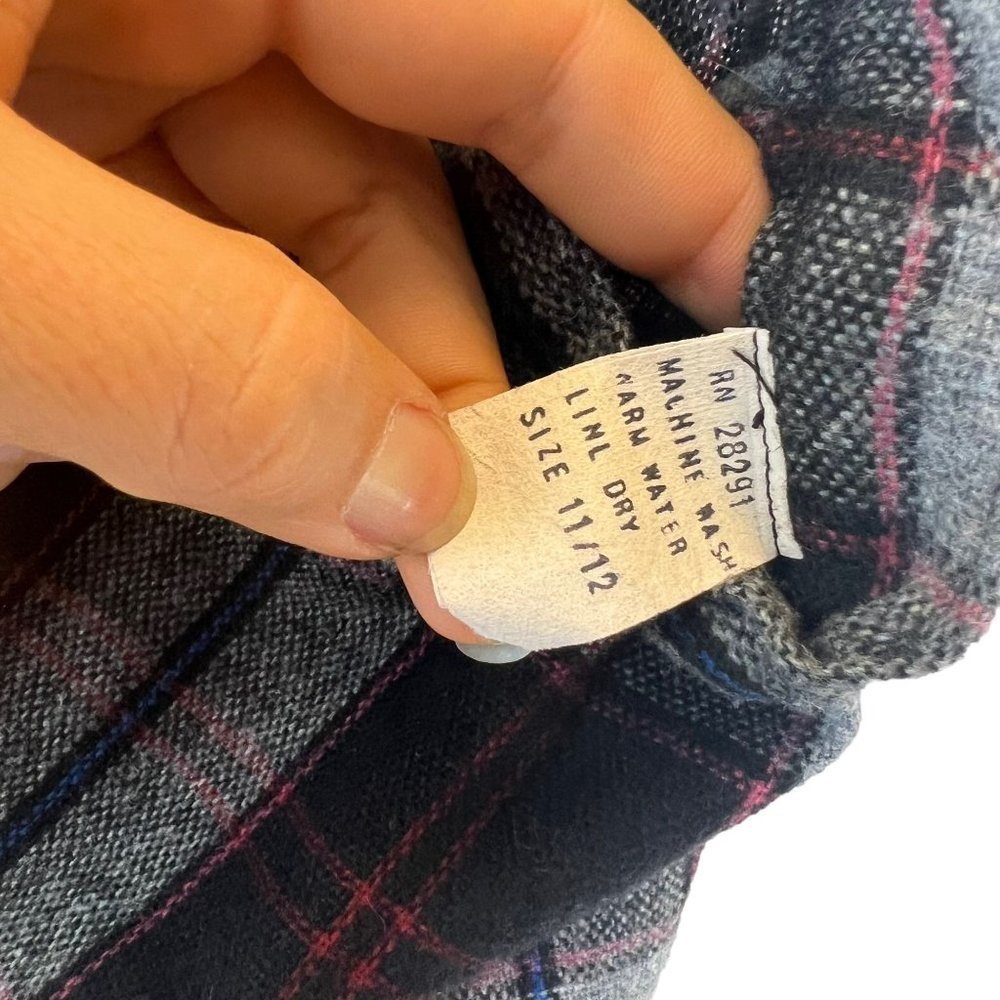 Vintage 70s Grey Plaid Button Up Straight Above Knee Wool Blend Skirt Medium - Picture 4 of 7